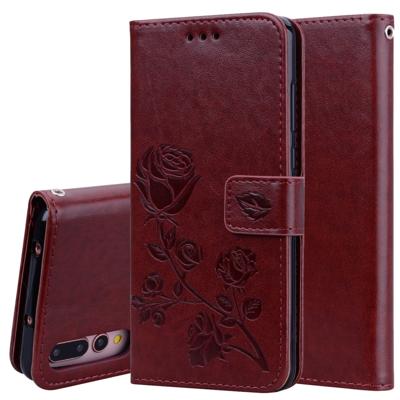 Rose reliëf horizontale Flip PU lederen case voor Huawei P20 Pro met houder & kaartsleuven & portemonnee (bruin)