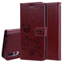 Rose reliëf horizontale Flip PU lederen case voor Huawei P20 Pro met houder & kaartsleuven & portemonnee (bruin)
