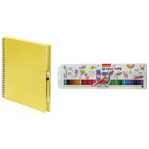 Schetsboek/tekenboek geel met 50 viltstiften   -