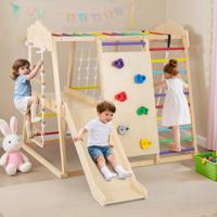 8-in-1 Jungle Gymnastiekset Houten Montessori Klim Speelgoed met Klimstangen Meerkleurig