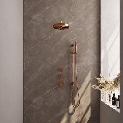 BRAUER Stripe Thermostatische Inbouw Regendouche - SET 08 - 25cm douchekop - gebogen muurarm - staaf handdouche - doucheslang - geïntegreerde glijstang - koper geborsteld PVD 5-GK-379