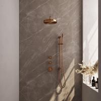 BRAUER Stripe Thermostatische Inbouw Regendouche - SET 08 - 25cm douchekop - gebogen muurarm - staaf handdouche - doucheslang - geïntegreerde glijstang - koper geborsteld PVD 5-GK-379