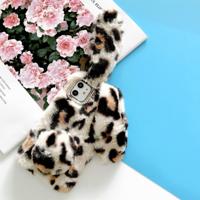 For iPhone 11 Pro Max Plush Leopard Rabbit Print Phone Protect Case(White)