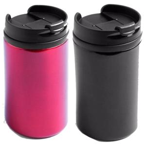 Set van 2x stuks Warmhoudbekers/warm houd bekers metallic zwart en rood 300 ml