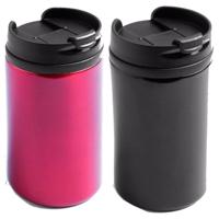 Set van 2x stuks Warmhoudbekers/warm houd bekers metallic zwart en rood 300 ml - thumbnail