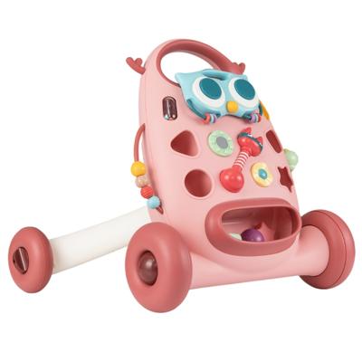 Loopwagen Loopwagen met Rammelaars Kralen en Glijdende Vogel Babywalker met 2 Draaispeeltjes-Roze
