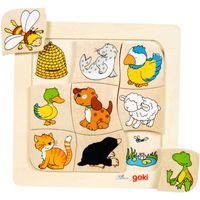 Wie leeft waar? houten legpuzzel, 9 stukjes
