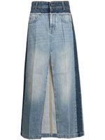 Stella McCartney jupe longue en jean à empiècements - Bleu