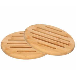 2x Luxe houten pannenonderzetters rond 20 cm