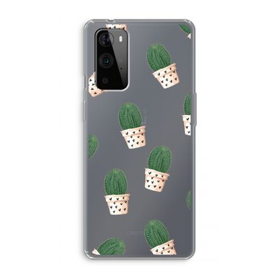 Cactusprint roze: OnePlus 9 Pro Transparant Hoesje
