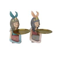 Decoratieve figuren DKD Home Decor 23 x 22,5 x 33,2 cm Vrouw Roze Gouden (2 Stuks)