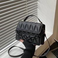 Bon&Bon White PU Leather Bowknot Flap Square Crossbody Shoulder Bag Black1