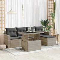 6-delige Loungeset met kussens poly rattan lichtgrijs