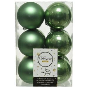 12x Kunststof kerstballen glanzend/mat salie groen 6 cm kerstboom versiering/decoratie - Kerstbal