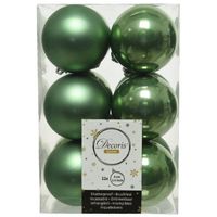 12x Kunststof kerstballen glanzend/mat salie groen 6 cm kerstboom versiering/decoratie - Kerstbal - thumbnail