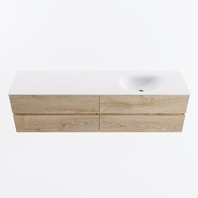 MONDIAZ VICA 180cm badmeubel onderkast Washed Oak 4 lades. Wastafel MOON rechts 1 kraangat, kleur Talc.