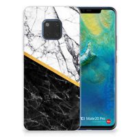 Huawei Mate 20 Pro TPU Siliconen Hoesje Marmer Wit Zwart - Origineel Cadeau Man - thumbnail