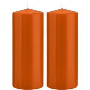 Cilinderkaars/stompkaars - 2x - oranje - 8 x 20 cm - 119 branduren