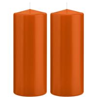 Cilinderkaars/stompkaars - 2x - oranje - 8 x 20 cm - 119 branduren