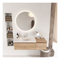 Mondiaz Bukla 120cm badmeubel met module 40 kleur washed oak met 2 lades wastafel links 1 kraangat kleur talc