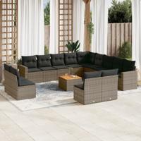 14-delige Loungeset met kussens poly rattan grijs