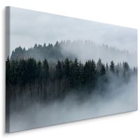 Schilderij - Mistig bos, grijs, 4 maten, wanddecoratie