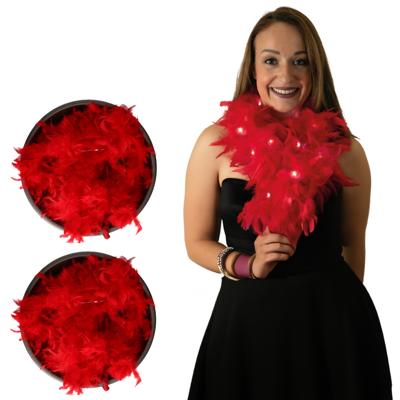 Boa met LED verlichting - 2x - Rood - 180 cm - Veren verkleed boa van 50 grams - met batterijen