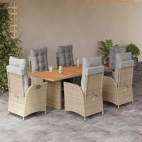 7-delige Tuinset met kussens poly rattan gemengd beige