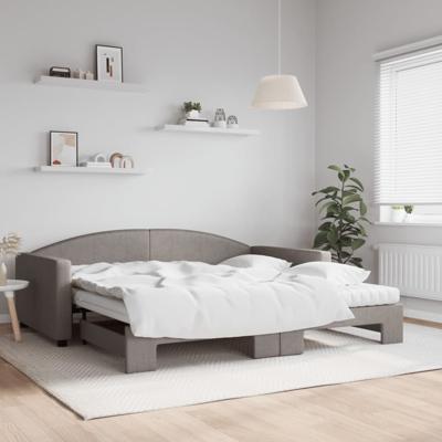 Slaapbank met onderschuifbed en matrassen 100x200 cm stof taupe