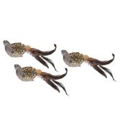 Kerstboomversiering Vogel - 3x - 25 cm - goud glitter - op clip - ornament