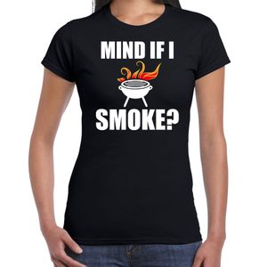 Mind if I smoke bbq / barbecue cadeau t-shirt zwart voor dames