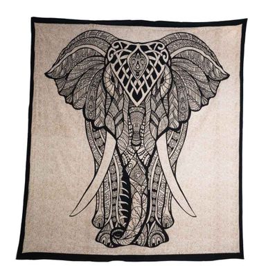 Authentiek Wandkleed Katoen Olifant Zwart met Goud (230 x 200 cm)