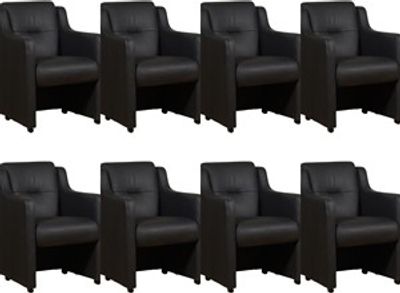 Set van 8 Zwarte leren landelijke eetkamerfauteuils Mass - Rancho Leer Nero (zwart leer)