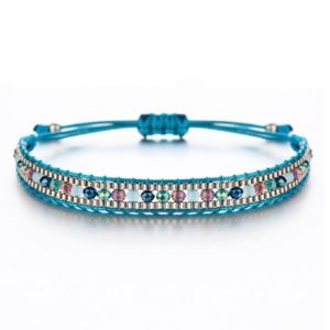 Touw armband voor dames met multicolor en turquoise kristallen