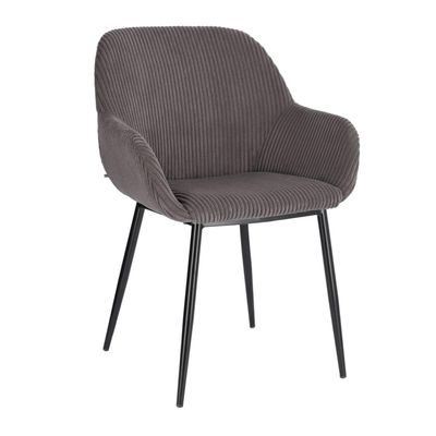 Kave Home Konna eetkamerstoel dik rib Grijs poot zwart