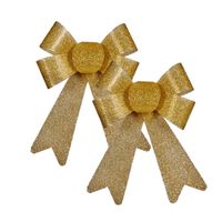 Krist+ kerstboomversiering kleine strikjes - 2x st - gouden glitters 15 x 17 cm - Kersthangers - thumbnail