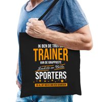 Trotse trainer van de beste sporters katoenen cadeau tas zwart voor heren - thumbnail