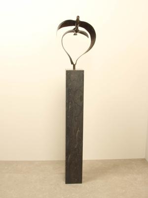 Bronzen beeld 2 vogels boven elkaar, 34 cm