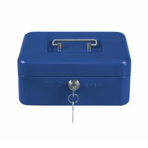 Geldkistje met 2 sleutels - blauw - staal - muntbakje - 25 x 18 x 9 cm - inbraakbeveiliging
