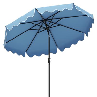 Parasol 270 cm Tuinparasol met Zwengel en Volant aan Beide Zijden 25° Knikbaar Terrasparasol met 8 Ribben Marktscherm voor Balkon Tuin Terras