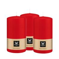 Cilinderkaars/stompkaars - 3x - rood - 13 x 7 cm - 52 branduren