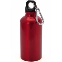 Aluminium waterfles/drinkfles - met schroefdop en karabijnhaak - rood - 400ml - Sportfles - Bidon