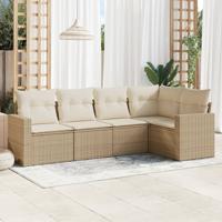 5-delige Loungeset met kussens poly rattan beige