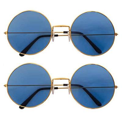 Faram Hippie zonnebril - 2x stuks - blauw - flower power - 60s - ronde glazen