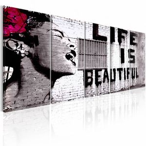 Schilderij - Banksy: Life is Beautiful , 5 luik  , rode bloem