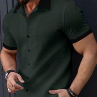 Bon&Bon Homme Men's Colorblock Trim Short Sleeve Casual Shirt | White Dark Green / M