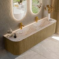 Badmeubel Mondiaz Kurve-Dlux | 180 cm | Meubelkleur Dusk | Wastafelkleur Nata | Solid surface | Wasbak beide zijden spoelbak | 2 kraangaten Badmeubel Mondiaz Kurve-Dlux | 180 cm | Meubelkleur Dusk | Wastafelkleur Nata | Solid surface | Wasbak beide zijden spoelbak | 2 kraangaten
