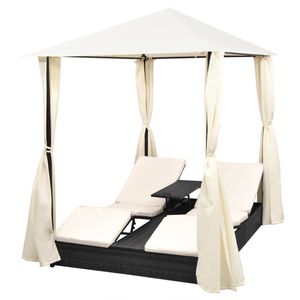 The Living Store Ligbed voor 2 personen - Rattan - Luxe design - Waterbestendig - Gepoedercoat stalen frame - Inclusief