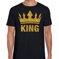 Zwart King gouden glitter kroon t-shirt heren 2XL  -