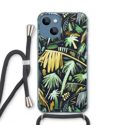 Tropical Palms Dark: iPhone 13 mini Transparant Hoesje met koord